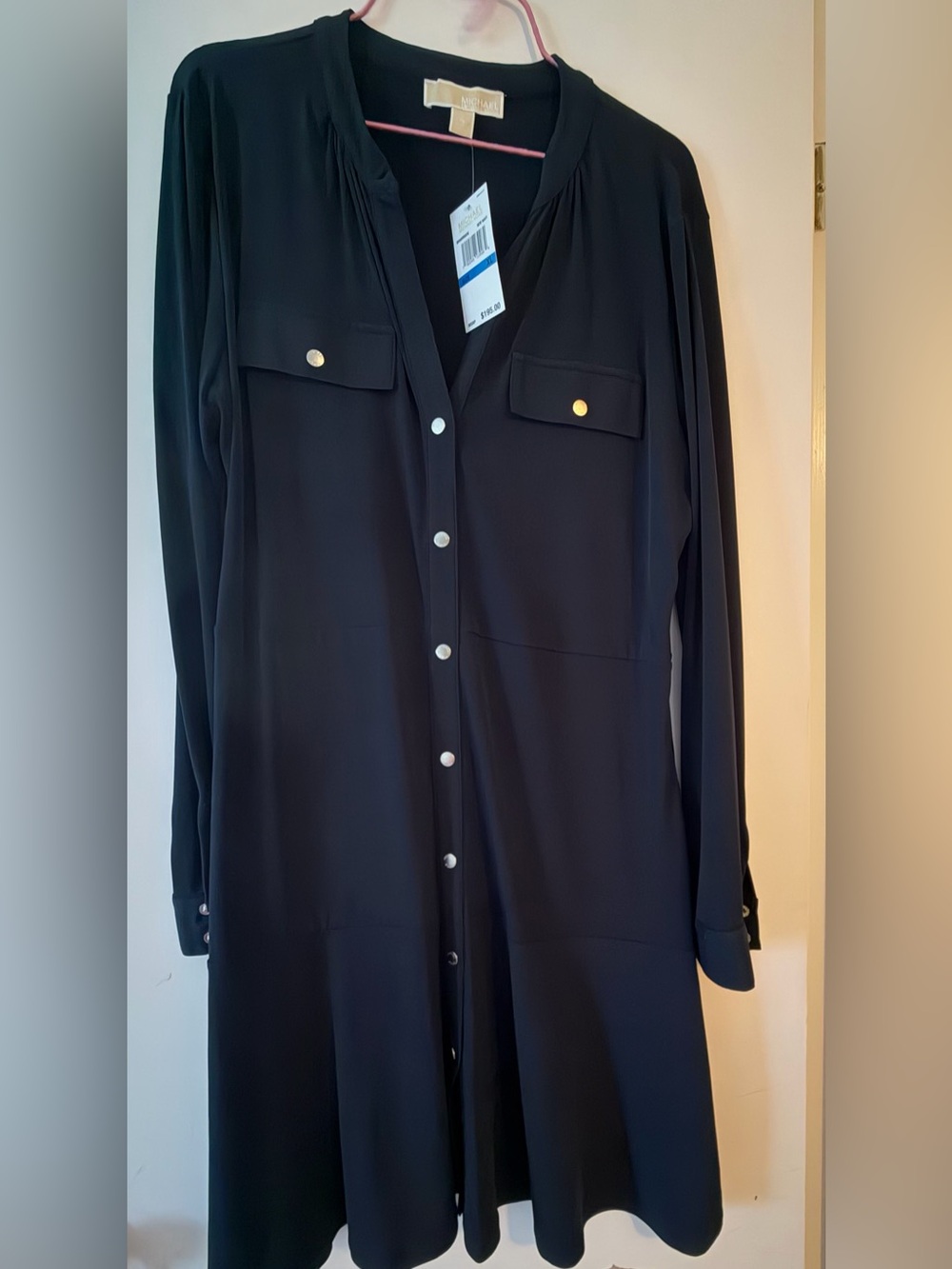 Michael Kors Navy Long Sleeve Button-Down Shirt Dress